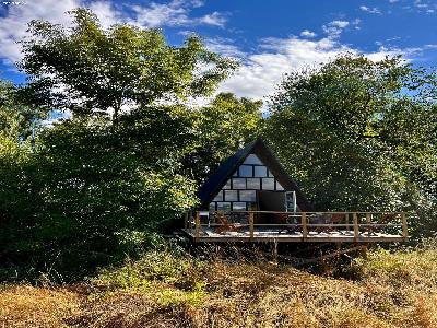 Two A-frame houses In greenery