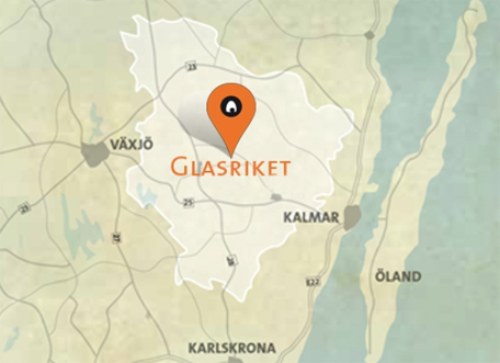 Kartan visar var Glasriket finns i Småland